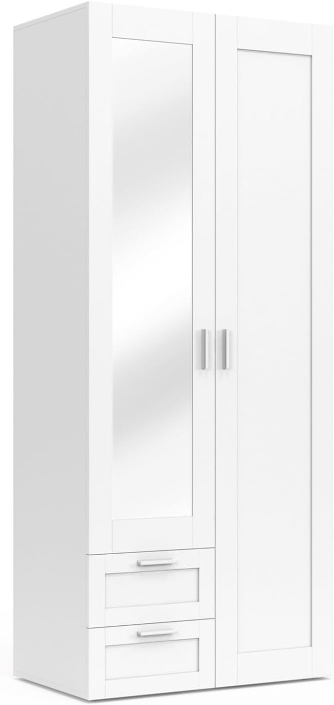 Armario de 2 Puertas VITO Blanco con Cajones, Espejo y Estantes 80 cm