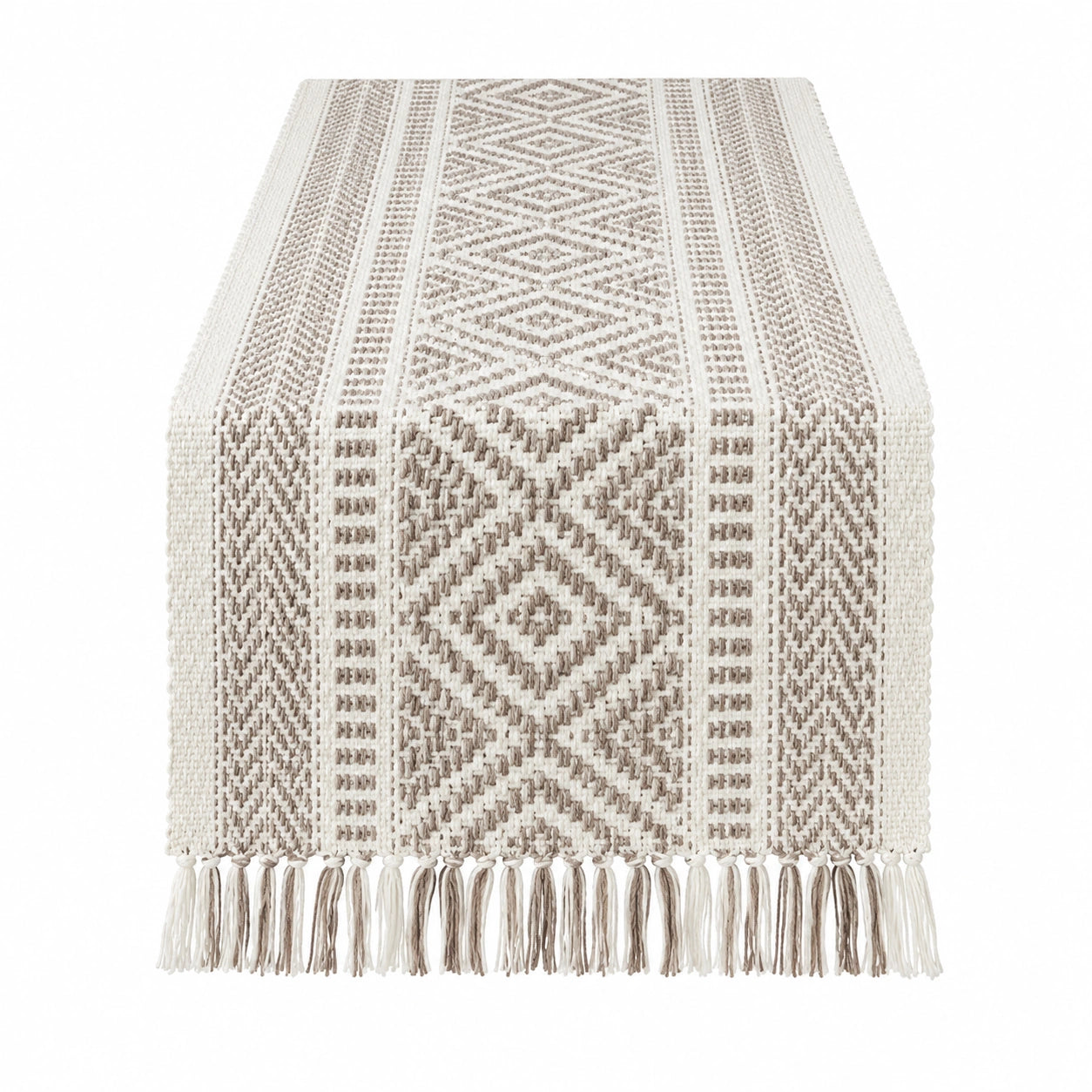 Camino de Mesa Beige con Flecos Tejidos 140x30 cm