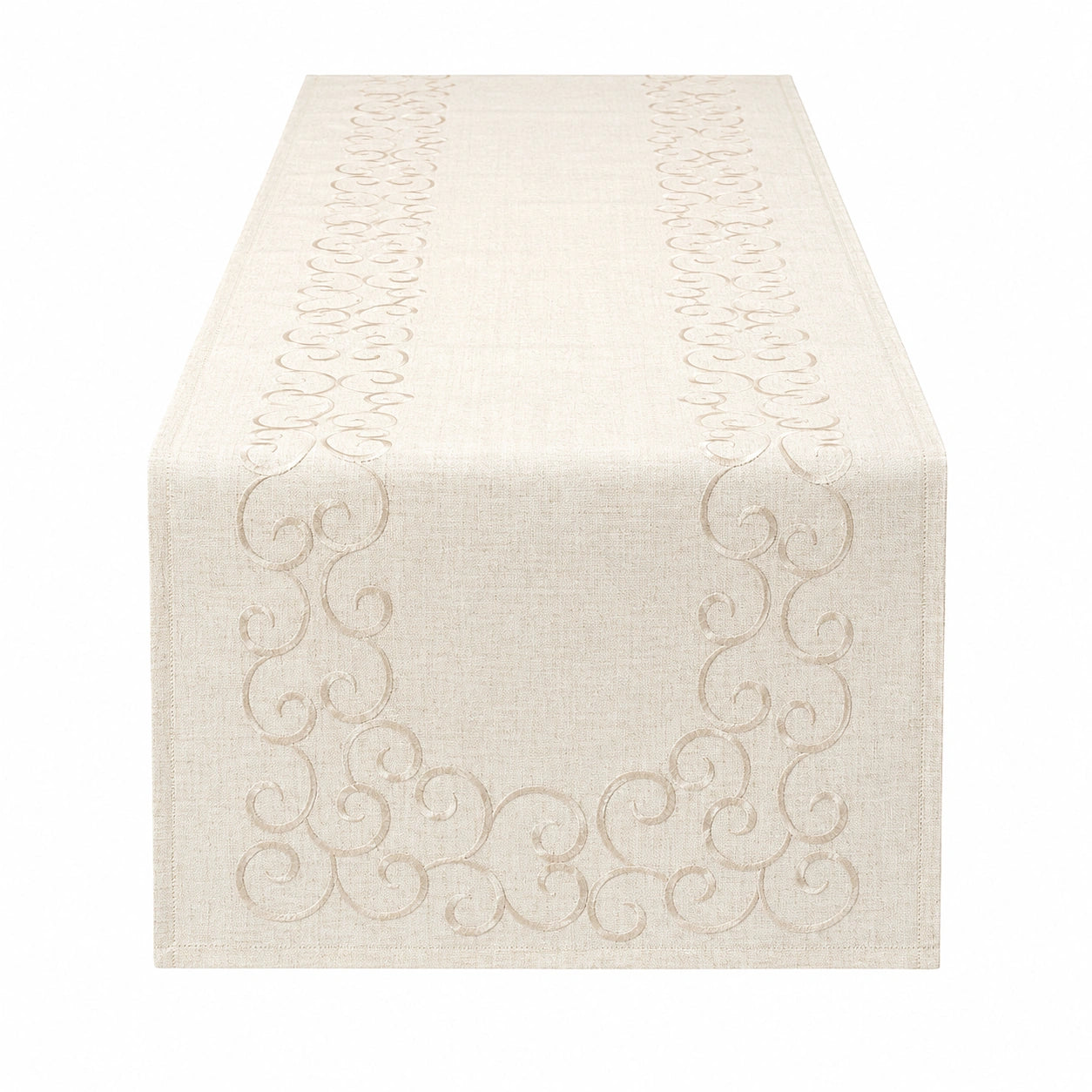 Camino de Mesa Bordado Beige con Diseño de Espirales 180x35 cm