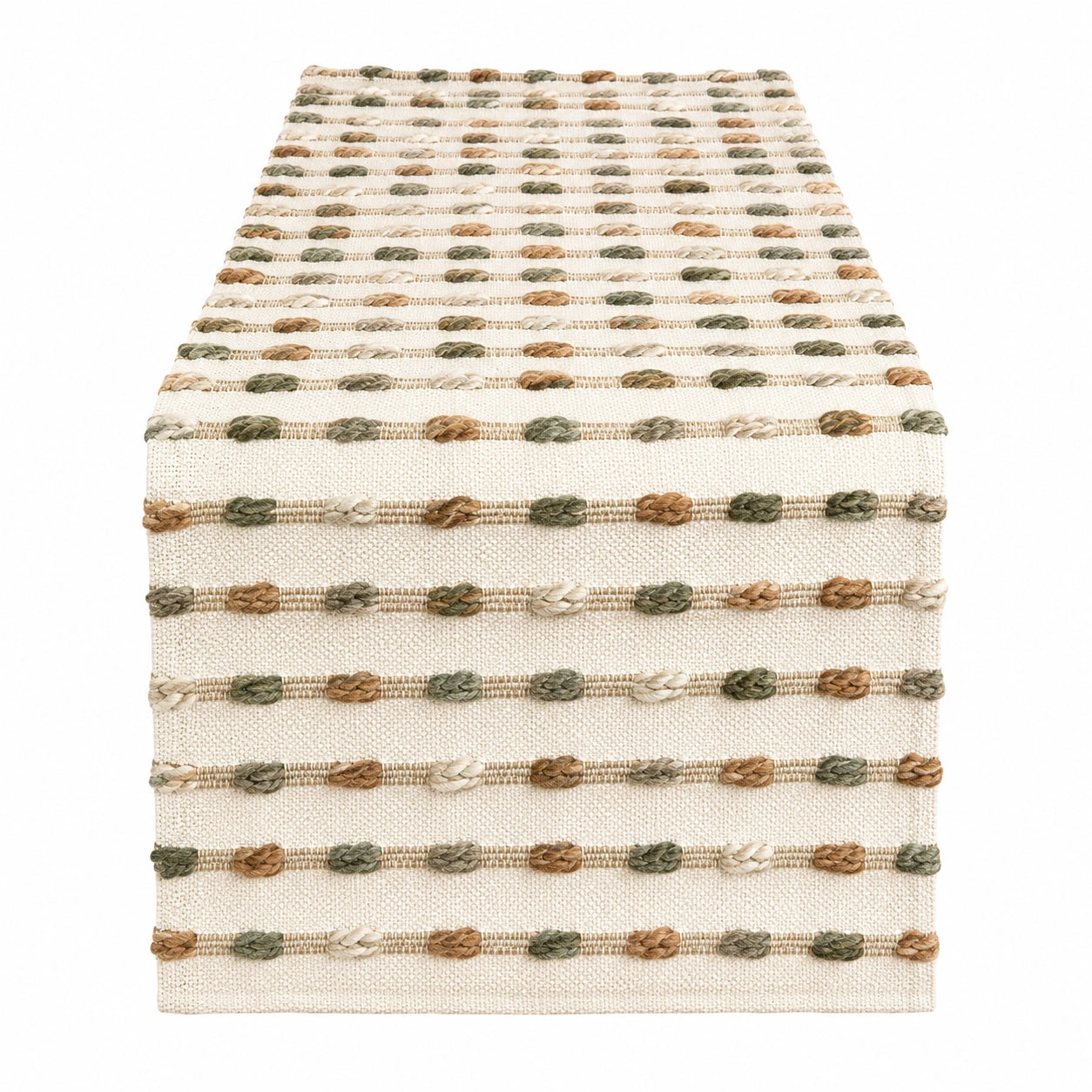 Camino de Mesa de Nudos en Beige, Verde y Marrón