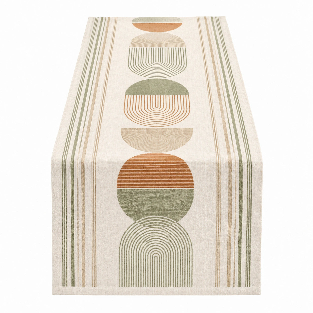 Camino de Mesa Geométrico 180x35 cm Beige/Verde Moderno