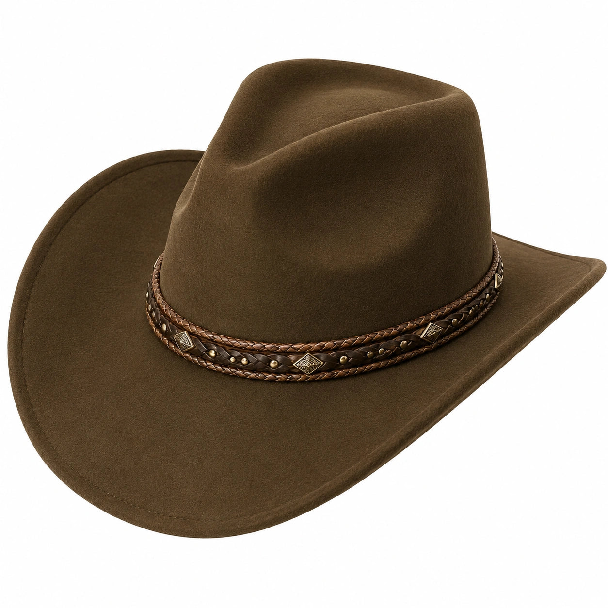 Sombrero Vaquero de Fieltro Marrón con Cinta Trenzada