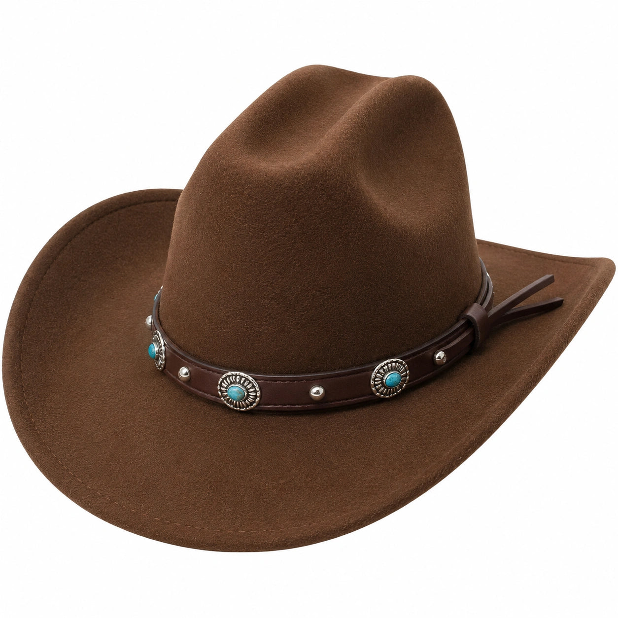 Sombrero Vaquero Marrón con Adornos Turquesa