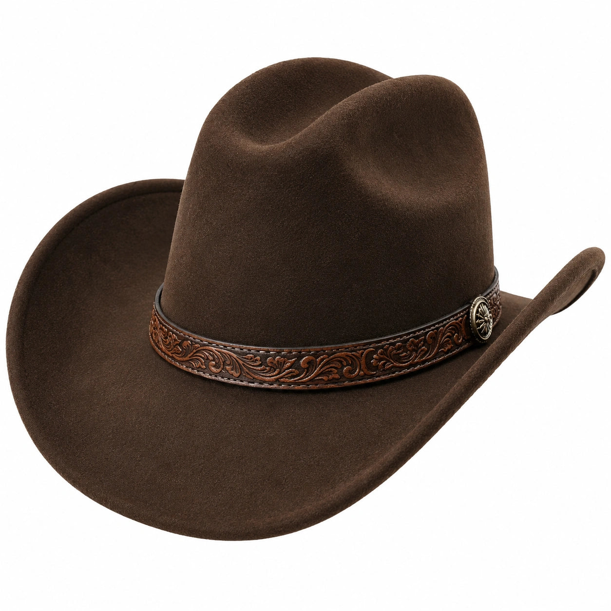 Sombrero vaquero marrón con cinta decorativa repujada