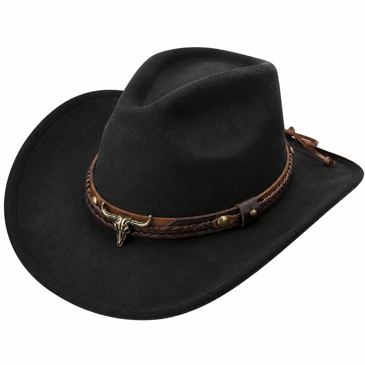 Sombrero vaquero negro con aplique metálico