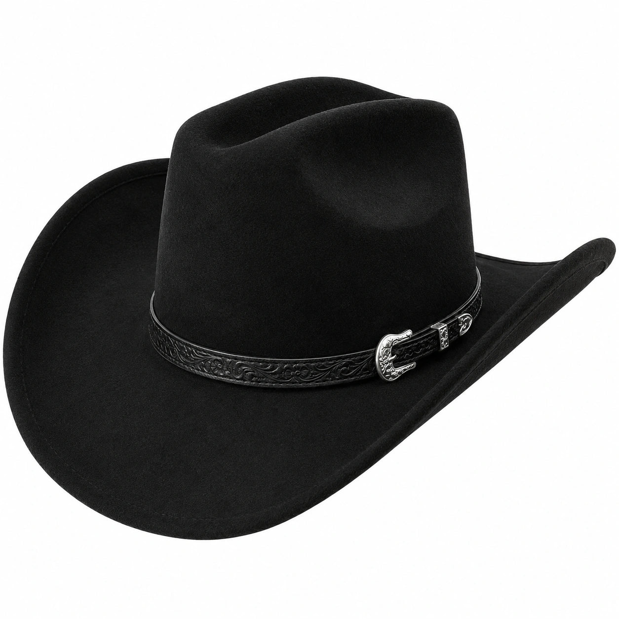 Sombrero vaquero unisex negro con ala ancha y hebilla decorativa