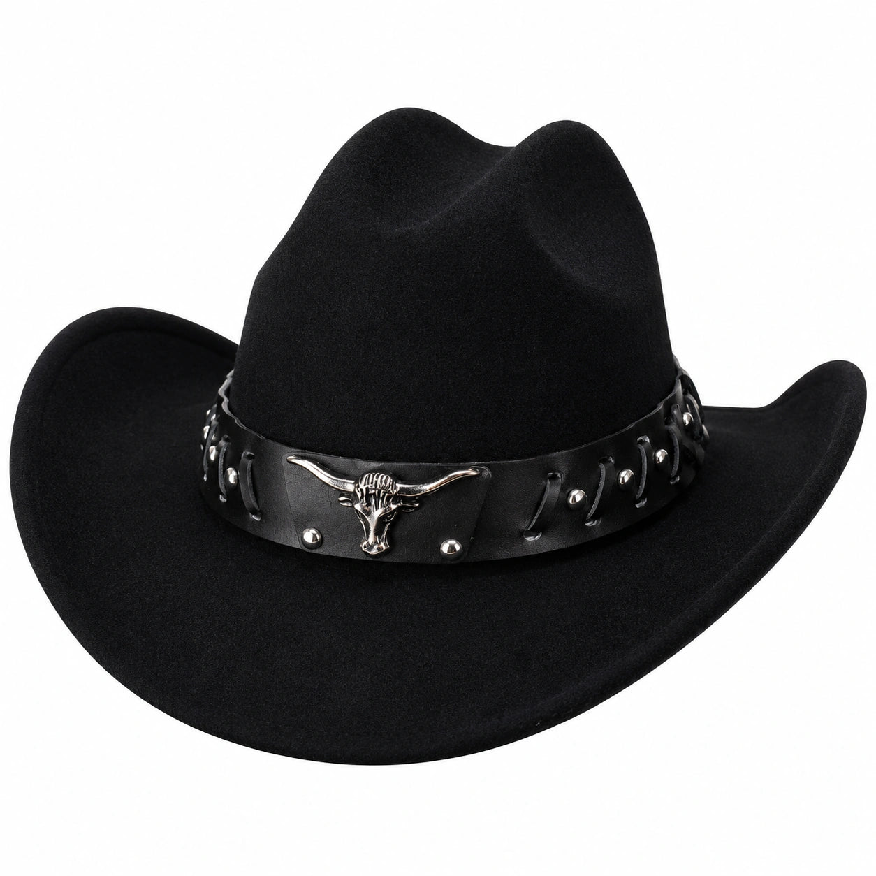 Sombrero Vaquero Negro con Detalle de Cabeza de Toro
