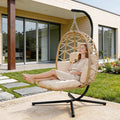 Silla Colgante de Ratán con Estructura Resistente, Cojín Grueso y Reposapiés para Jardín y Balcón, Soporta 150 kg (Beige)