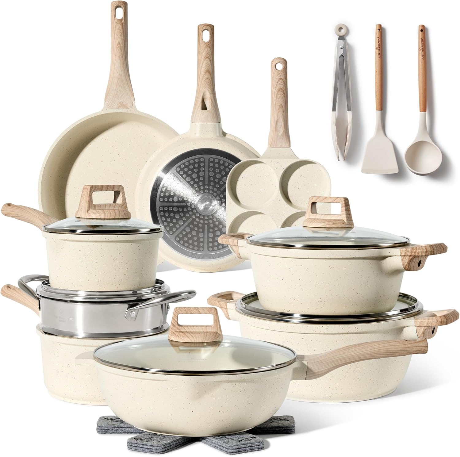 Juego de Ollas y Sartenes Antiadherentes de 21 Piezas para Cocinas, Incluido Inducción