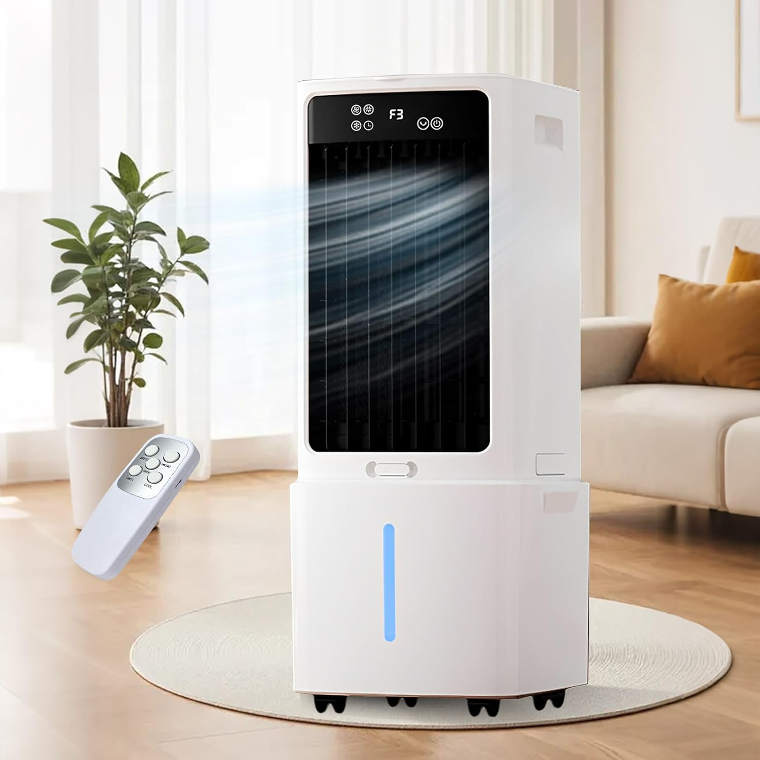 Climatizador Portátil 12L con Control Remoto, 3 Niveles de Velocidad, Temporizador de 1-12h, Depósito Desmontable, Ideal para Dormitorio y Cocina