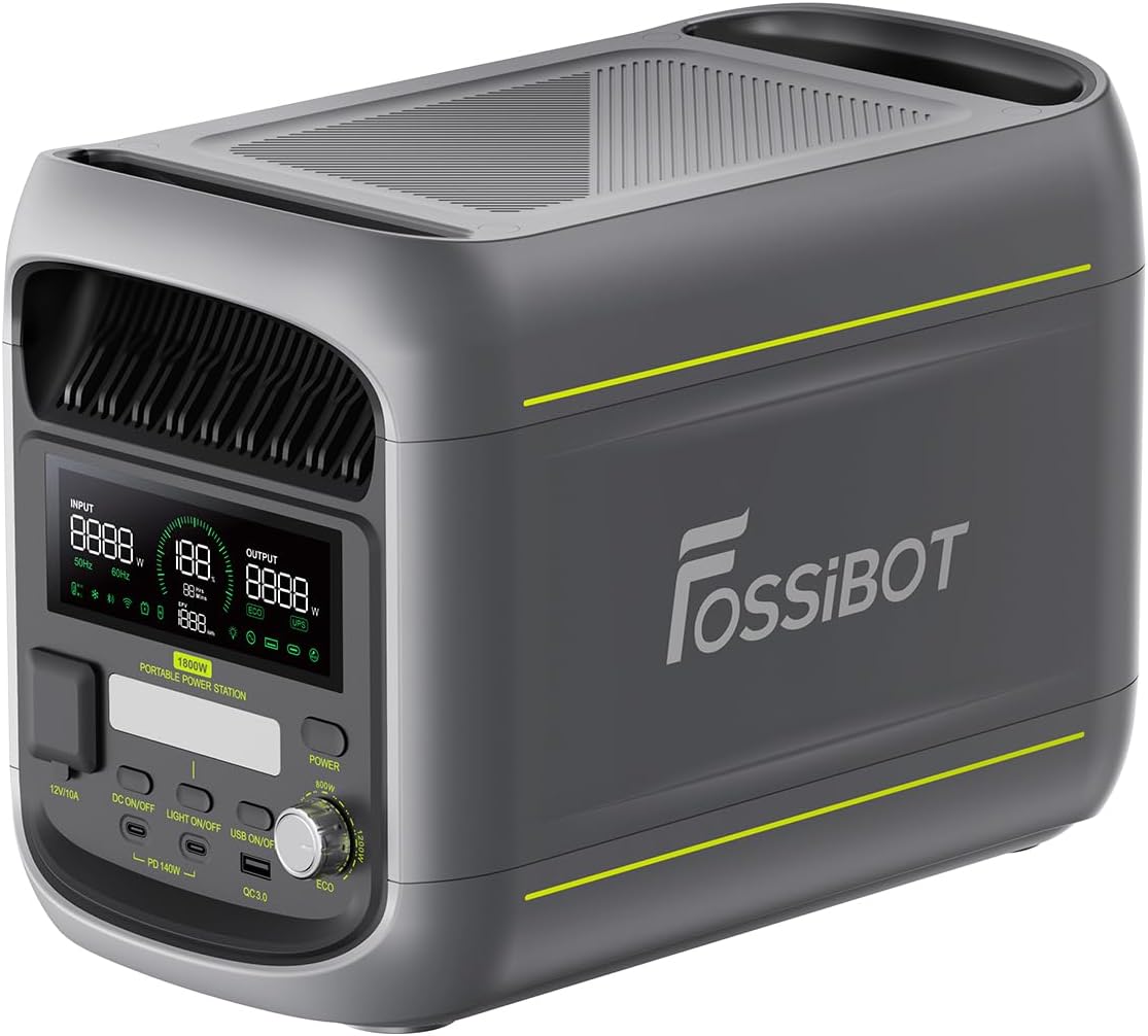 Generador Solar FOSSiBOT F1800 1800W, Batería LiFePO4 1024Wh, Carga Rápida 45min, Compatible con App