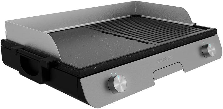 Parrilla Eléctrica Cecotec PerfectRoast 3000 Inox, 3000 W, Superficie Mixta Antiadherente, Termostato Ajustable, Bandeja Extraíble