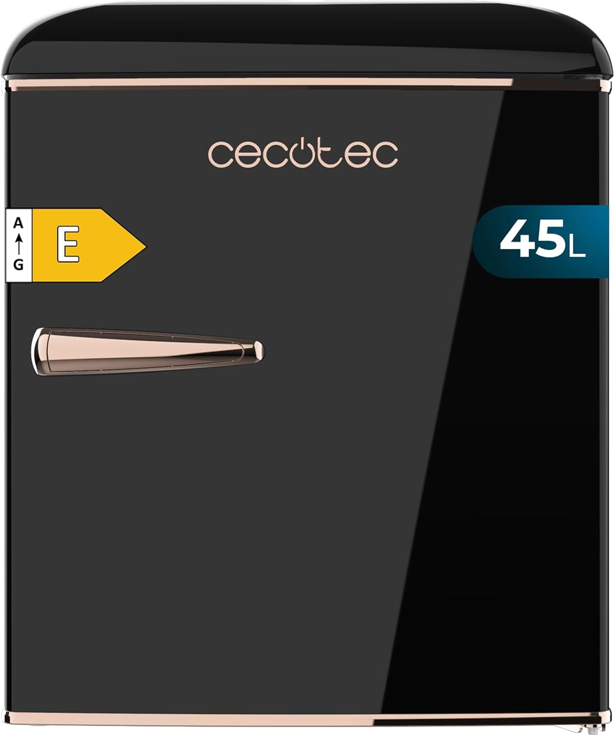 Mini Nevera Retro Cecotec Bolero 45L, Clase E, Negro, con Icebox y Tirador Cromado