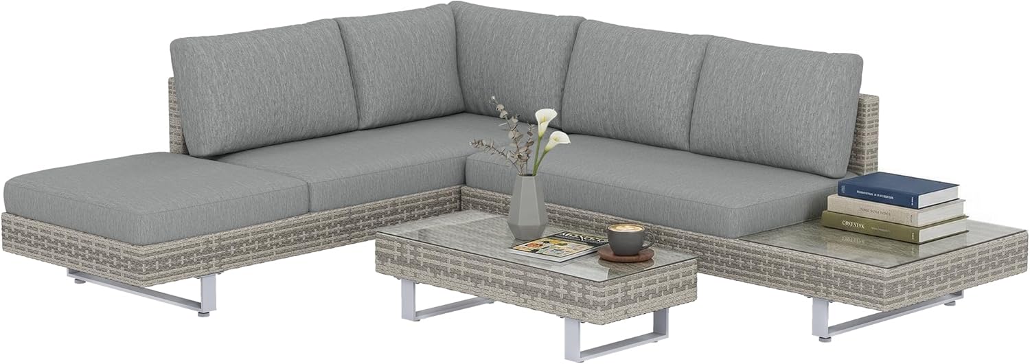 Set de Muebles de Ratán de 3 Piezas para Jardín con Cojines Desenfundables