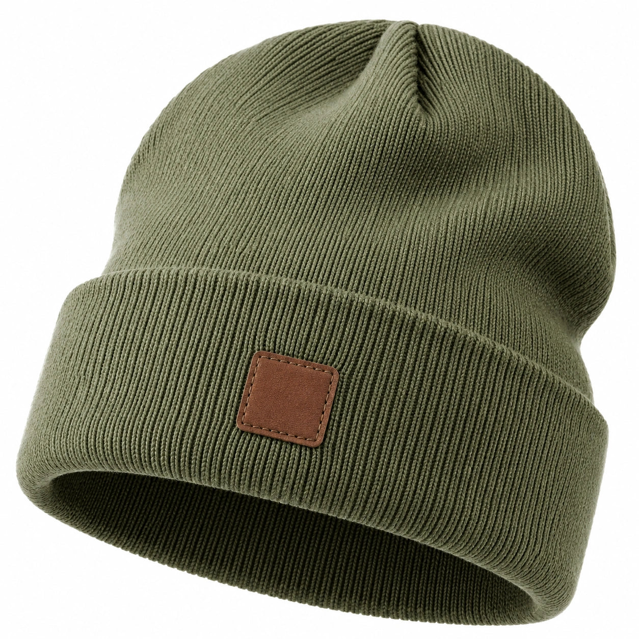 Gorro de punto acanalado unisex verde oliva