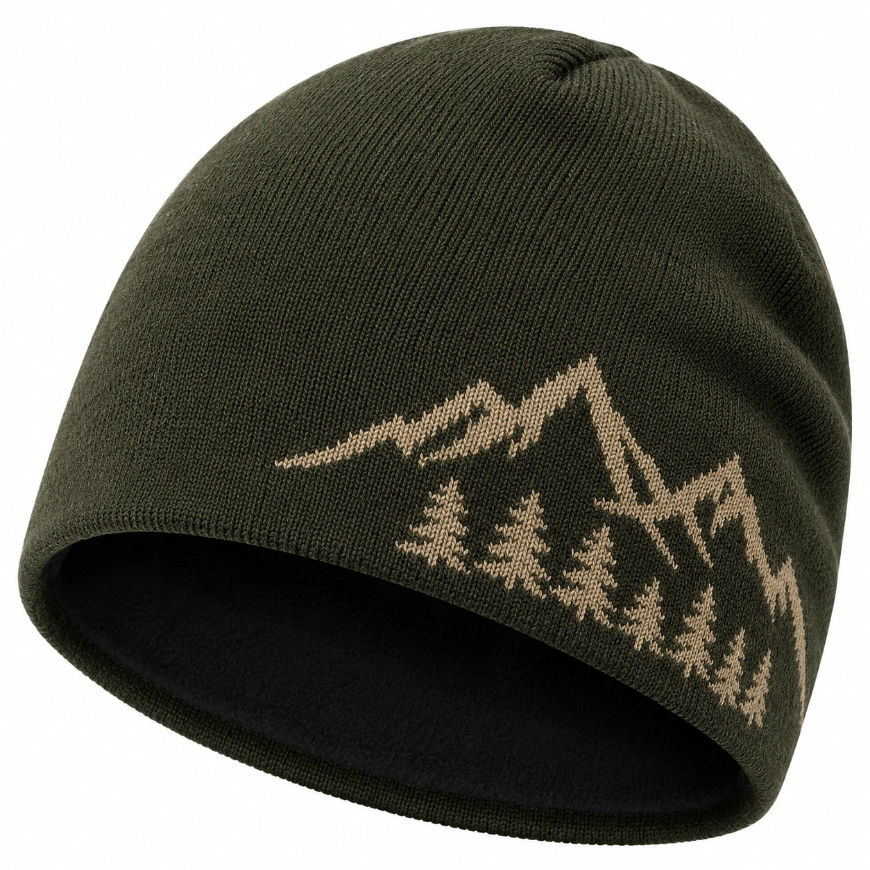 Gorro de Invierno con Diseño de Montañas Verde Oscuro