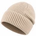Gorro de punto acanalado beige unisex para invierno