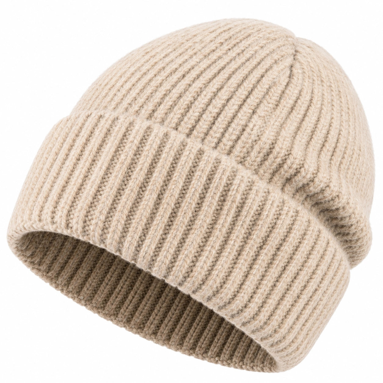 Gorro de punto acanalado beige unisex para invierno