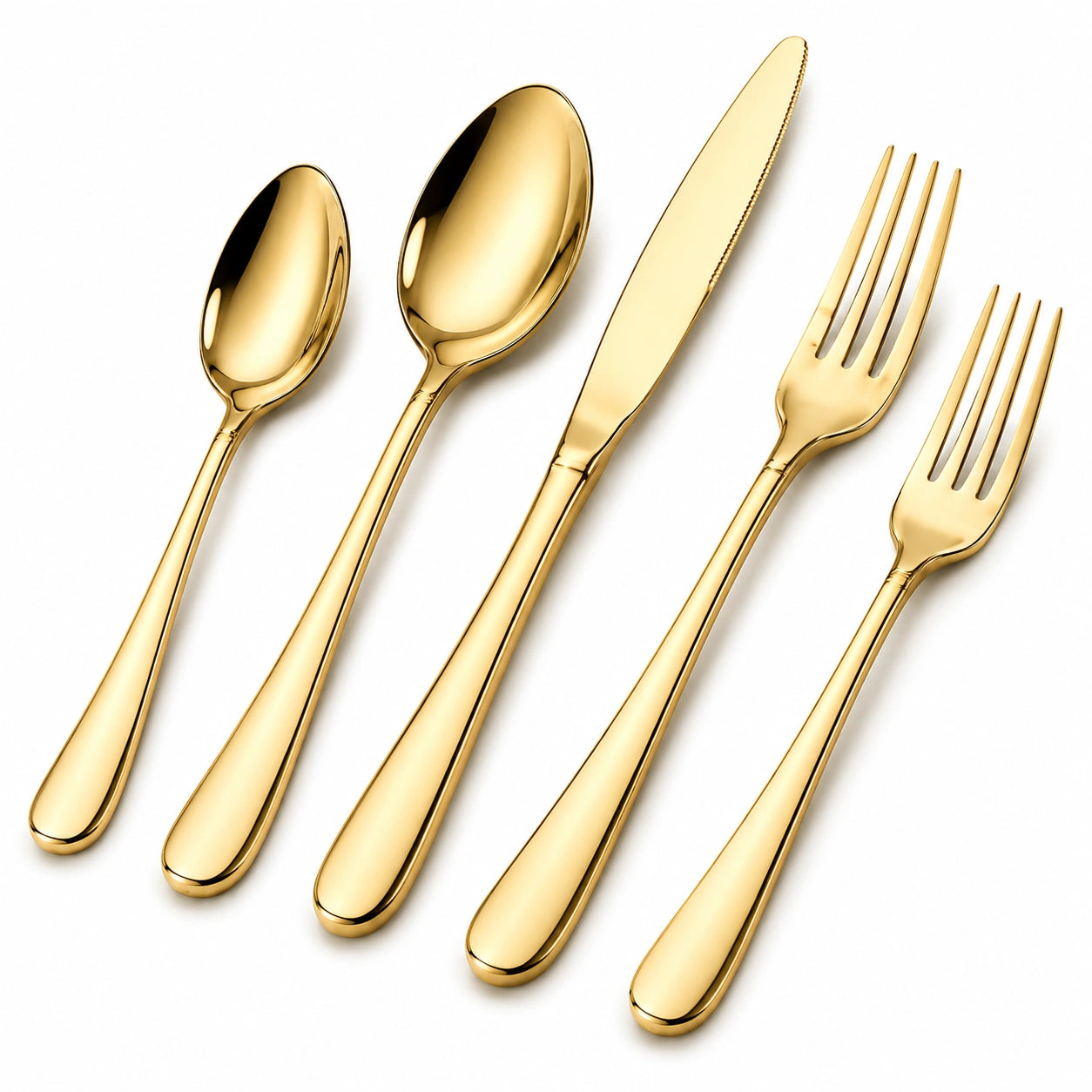 Set de Cubiertos de 5 Piezas Dorados con Acabado Brillante