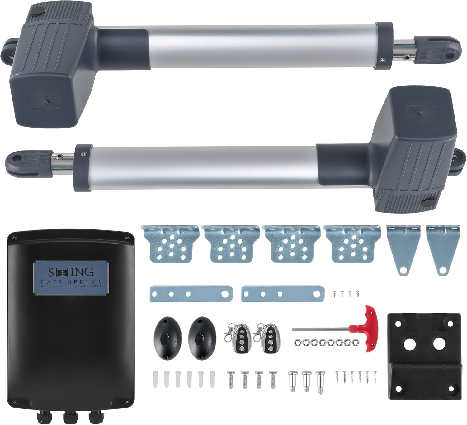 Abridor Automático para Puertas Batientes 300KG, 2.5M, 80W, 2 Controles Remotos