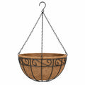 Macetero Colgante de Metal con Forro de Coco, Negro y Marrón, 30 cm
