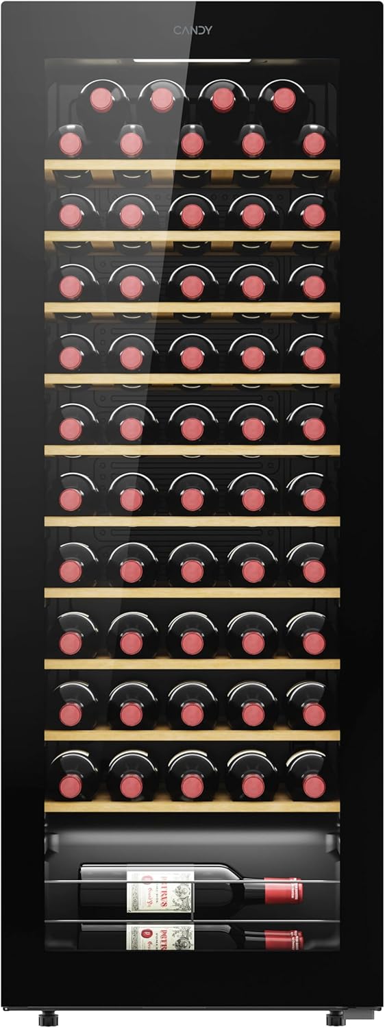 Vinoteca Candy DiVino CWC058, 58 Botellas, App WiFi, Puerta Reversible, Anti-UV, Compresor Silencioso, LED, Control Digital, Negro