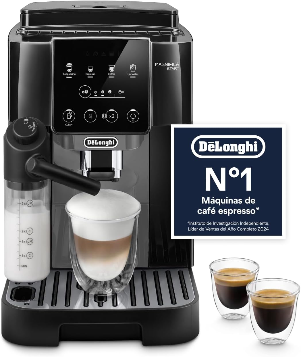 Cafetera Superautomática De'Longhi Magnifica Start con Sistema LatteCrema, 4 Bebidas One-Touch, Controles Soft Touch, Negro y Gris