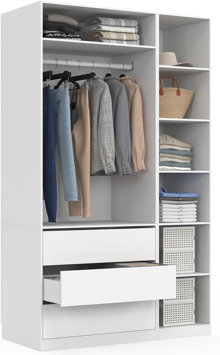 Armario Modular Taylor 120x55x200 cm con Estantes y Cajones Blancos