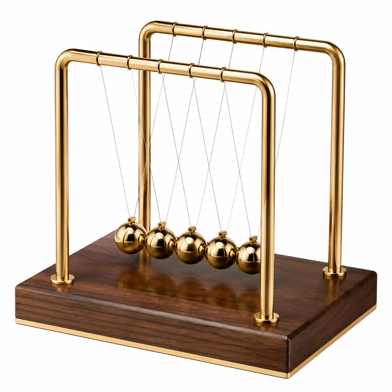 Péndulo de Newton Dorado con Base de Madera