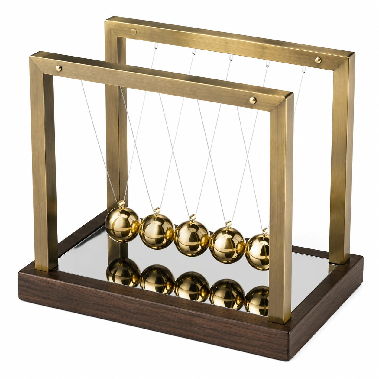 Péndulo de Newton Decorativo de Metal Dorado y Madera