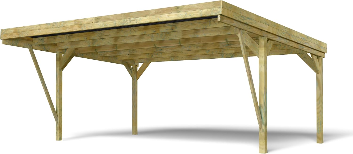 Garaje Doble de Madera de Pino Tratado con Techo de Policarbonato para 2 Coches, Diseño Moderno