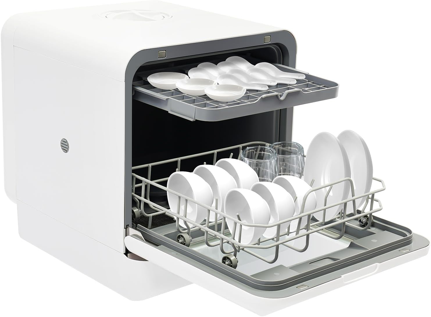 Lavavajillas Compacto para Mesa, Capacidad 4-6 Personas, Eficiencia Energética, 4 Programas, Secado con Aire Caliente, Antibacteriano 72h, Blanco