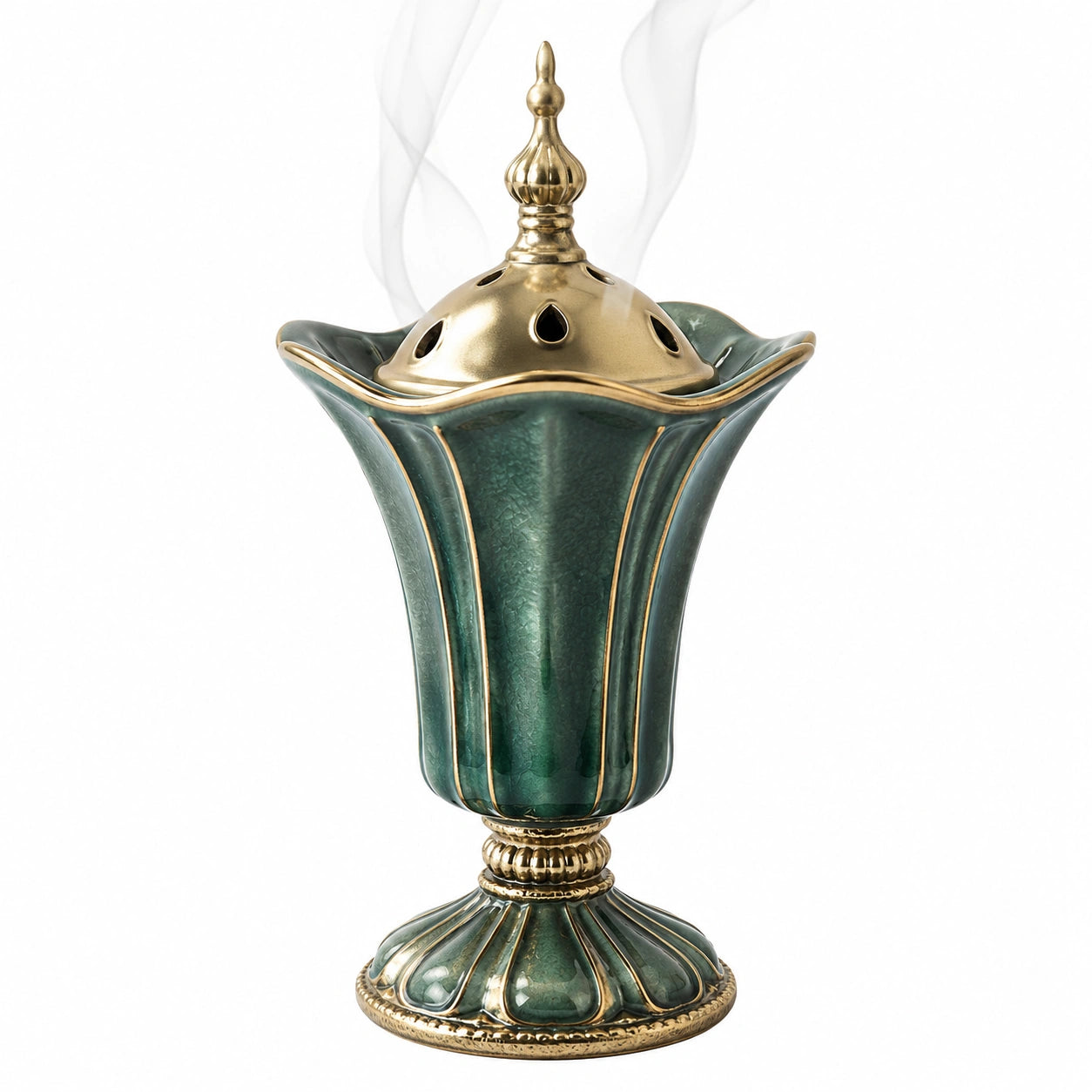 Quemador de Incienso Estilo Oriental Verde y Dorado
