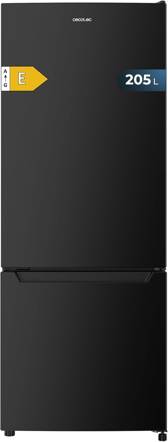 Cecotec Frigorífico Combi 205 L Negro, Clase E, DeFrost, Enfriamiento Rápido, Puerta Reversible, Iluminación LED