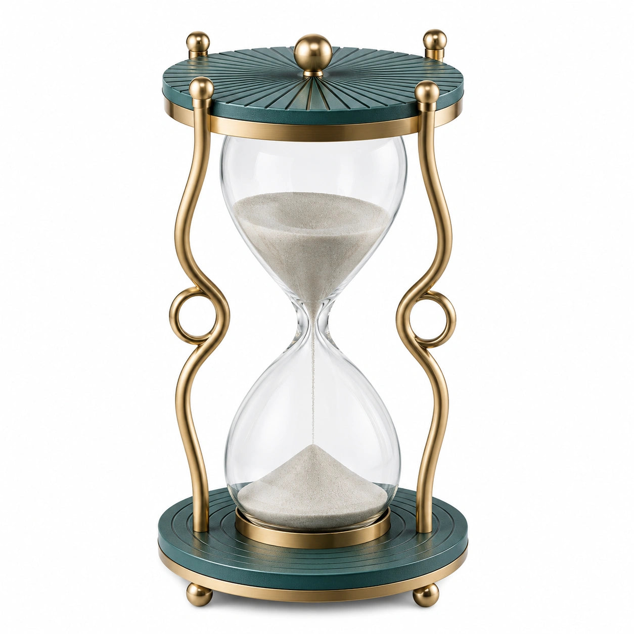 Reloj de Arena Decorativo de Vidrio Verde y Dorado