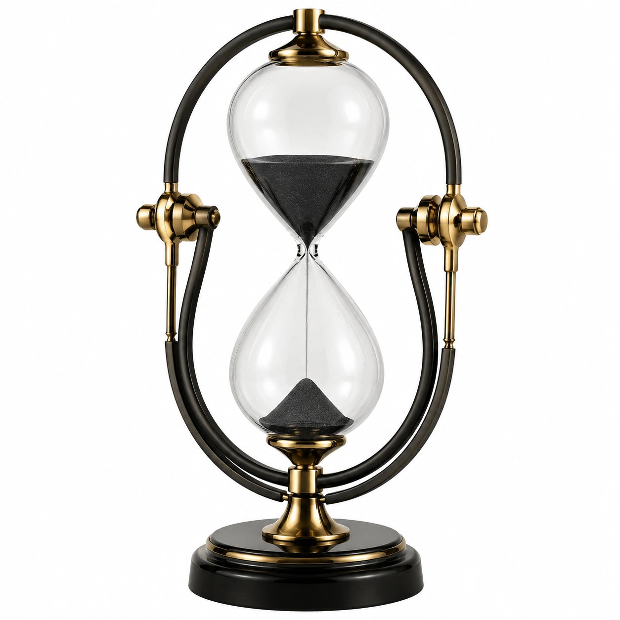 Reloj de Arena Decorativo de Vidrio y Metal Negro y Dorado
