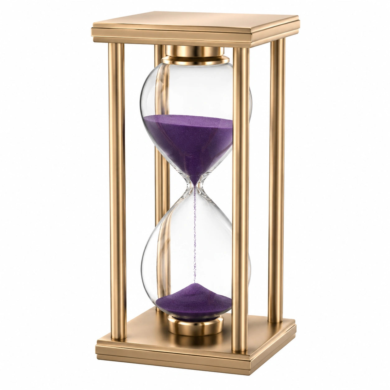 Reloj de Arena Decorativo de Metal Dorado con Arena Púrpura
