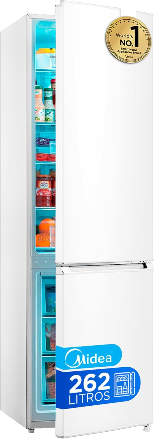 Frigorífico Combi Midea 262L Bajo Consumo, 55x177 cm, Low Frost, 65L Congelador, Silencioso 39dB, Puertas Reversibles
