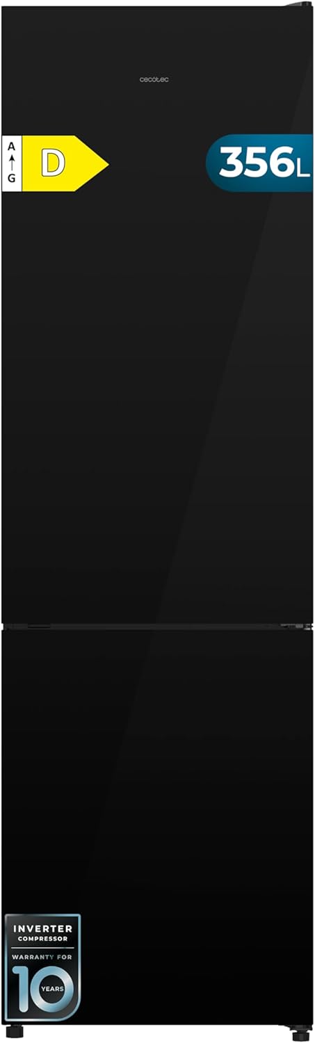 Cecotec Frigorífico Combi 356L Bolero CoolMarket 356i Vidrio Negro, 200 cm Alto, 59,5 cm Ancho, Clase E, Multi Airflow, FreshnessFlex, HumidityFlex