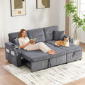 Sofá modular en L con cama nido, chaise longue y almacenamiento, 3 plazas, portavasos y USB, gris oscuro