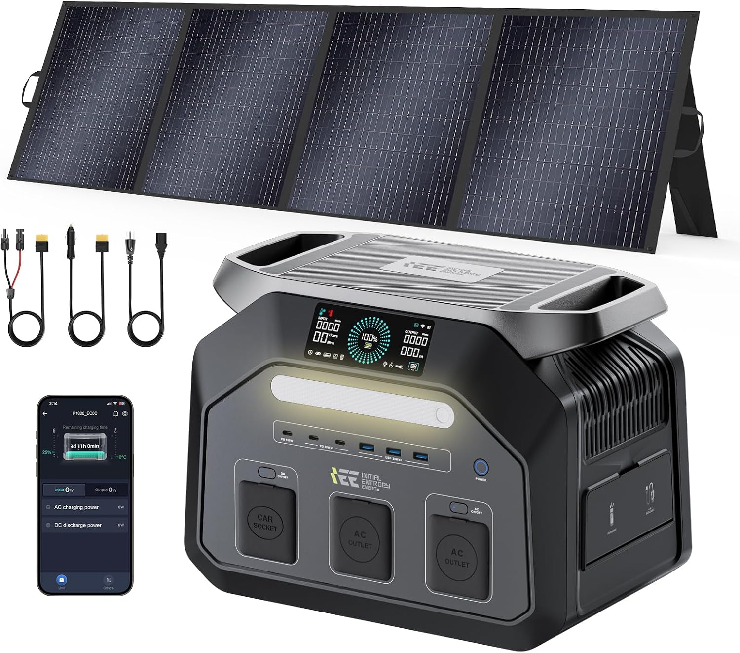 Estación de Energía Solar Portátil 1800W con Panel de 200W y Batería LiFePO4