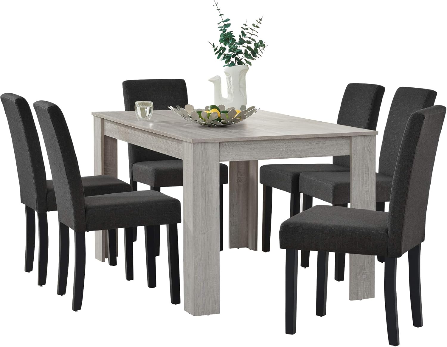 Conjunto de Comedor Moderno con Mesa de Roble y 6 Sillas Gris