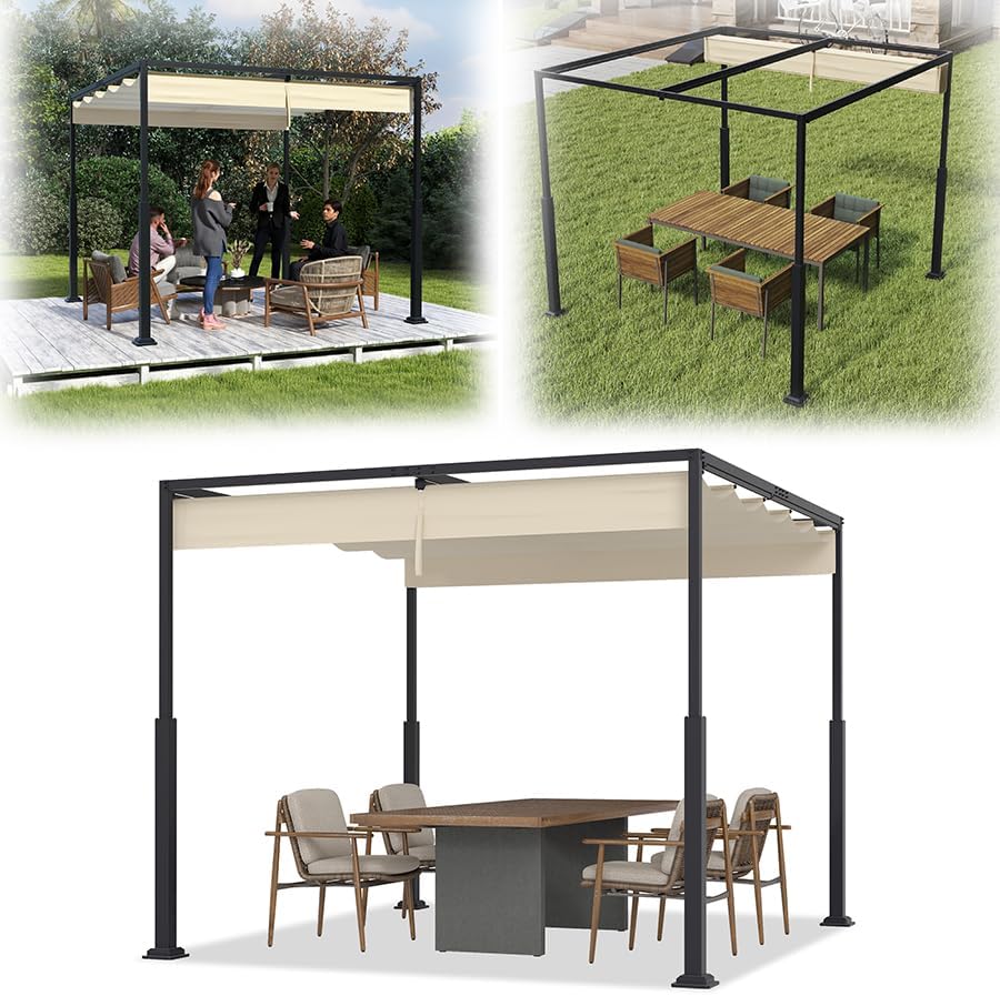 Cenador de Metal 3x3 m con Techo Solar Beige para Jardín