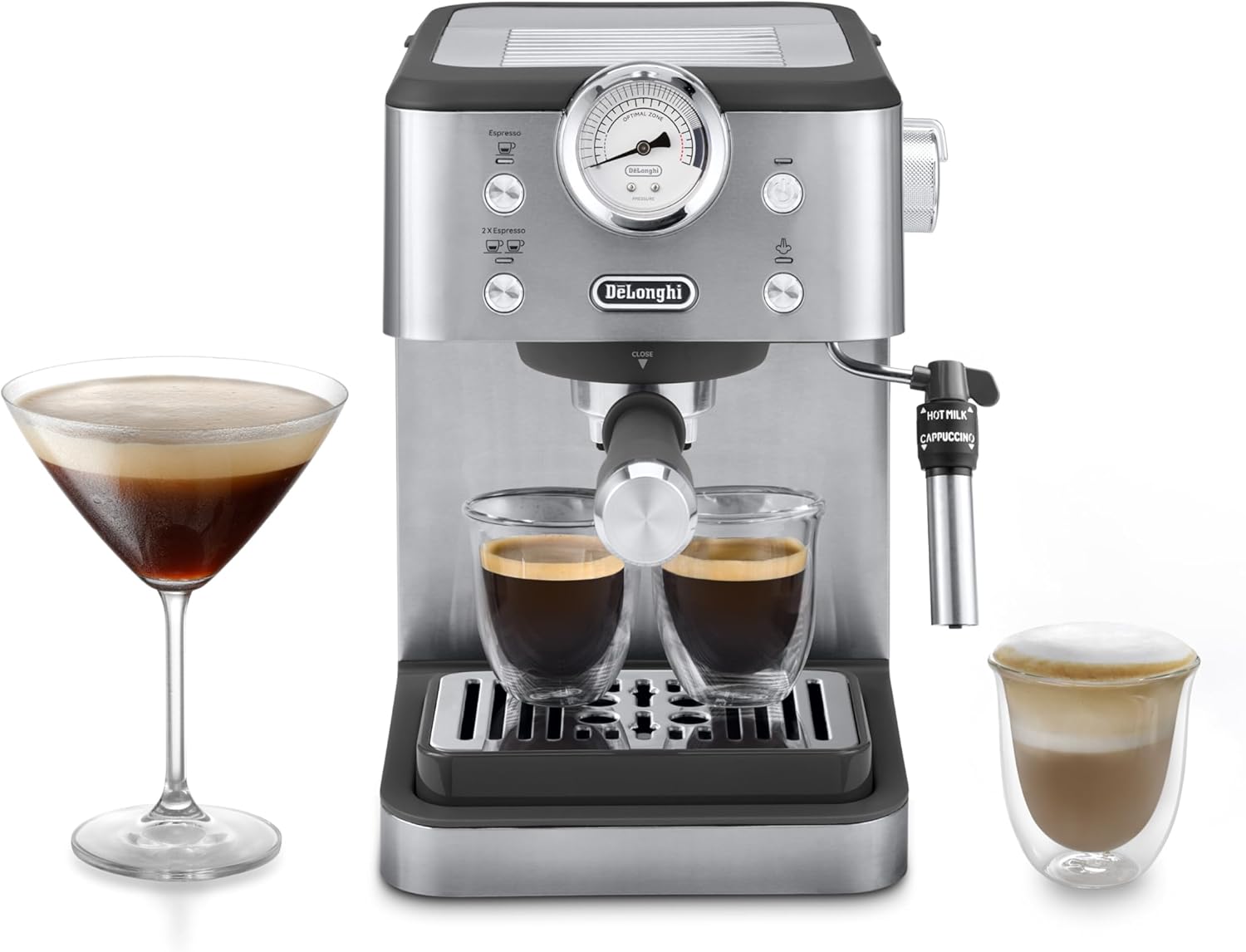 De'Longhi EM450.M Cafetera Manual, Espresso 15 Bar, Vaporizador Integrado, Acero Inoxidable