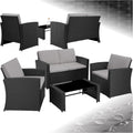 Conjunto de Muebles de Jardín Tectake de Ratán y Acero, 2 Sillones, Sofá, Mesa de Cristal, Cojines con Fundas Removibles, Resistente al Clima