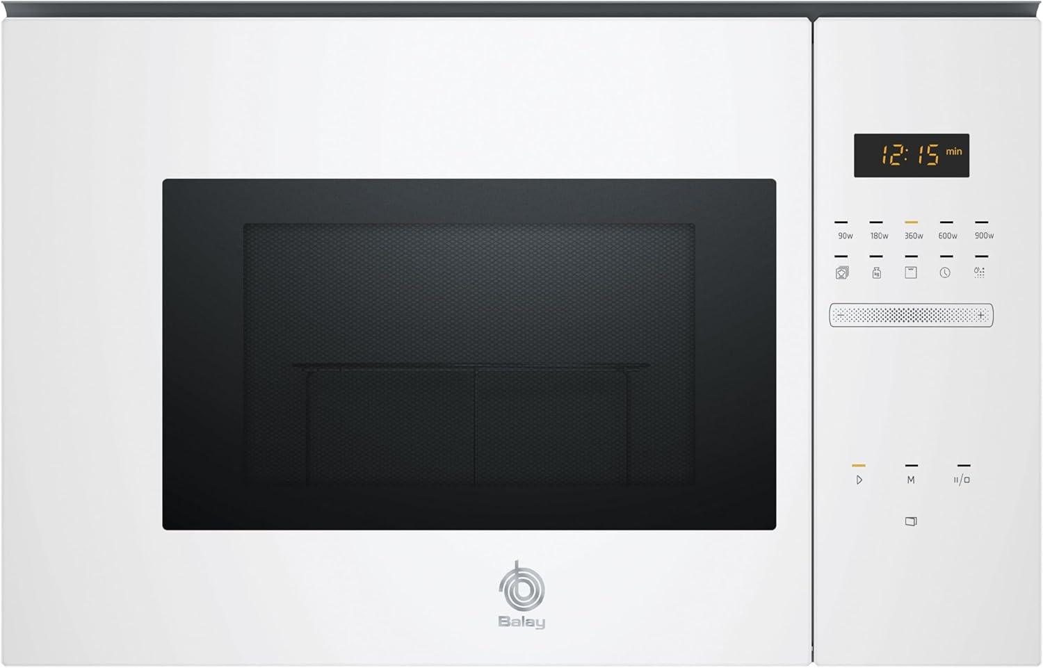 Microondas Encastrable Balay 38 cm, 25L, Cristal Blanco, Grill, 8 Programas