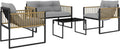 Outsunny Conjunto de Jardín de Ratán Sintético de 4 Piezas: Sofá 2 Plazas, 2 Sillones y Mesa de Vidrio con Cojines Gris y Natural