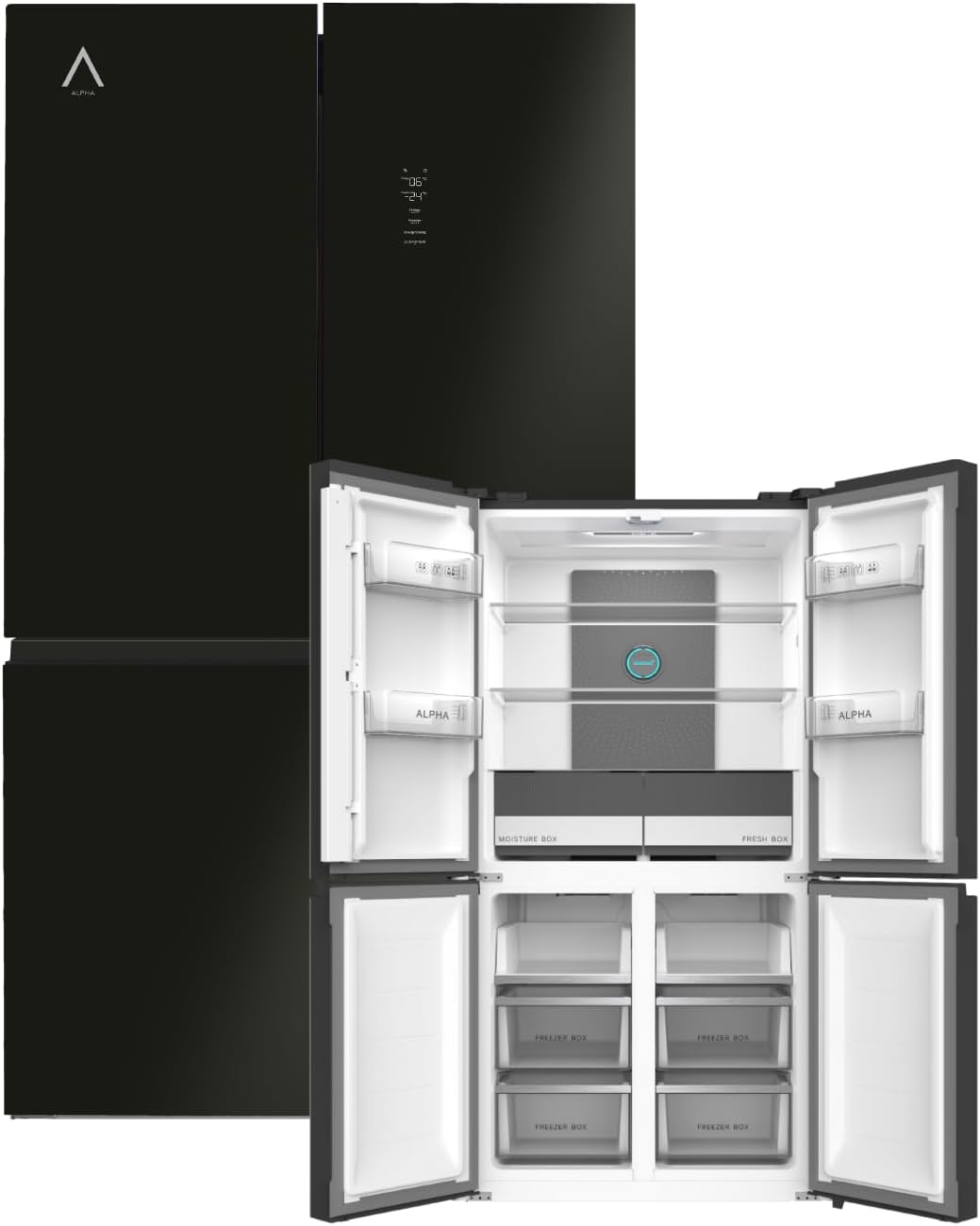 Frigorífico Americano ALPHA Pegasus Elite Pro-83, Cristal Negro, 4 Puertas
