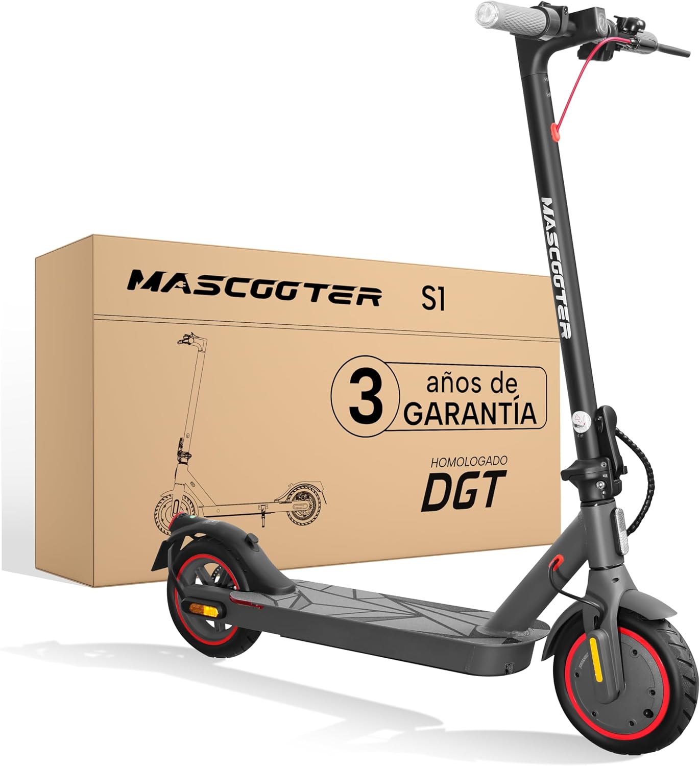 Mascooter S1 Patinete Eléctrico para Adultos con Intermitentes y Carga Regenerativa, Motor 600W, Autonomía 20km, Frenos Eléctricos y de Disco, Compatible con App