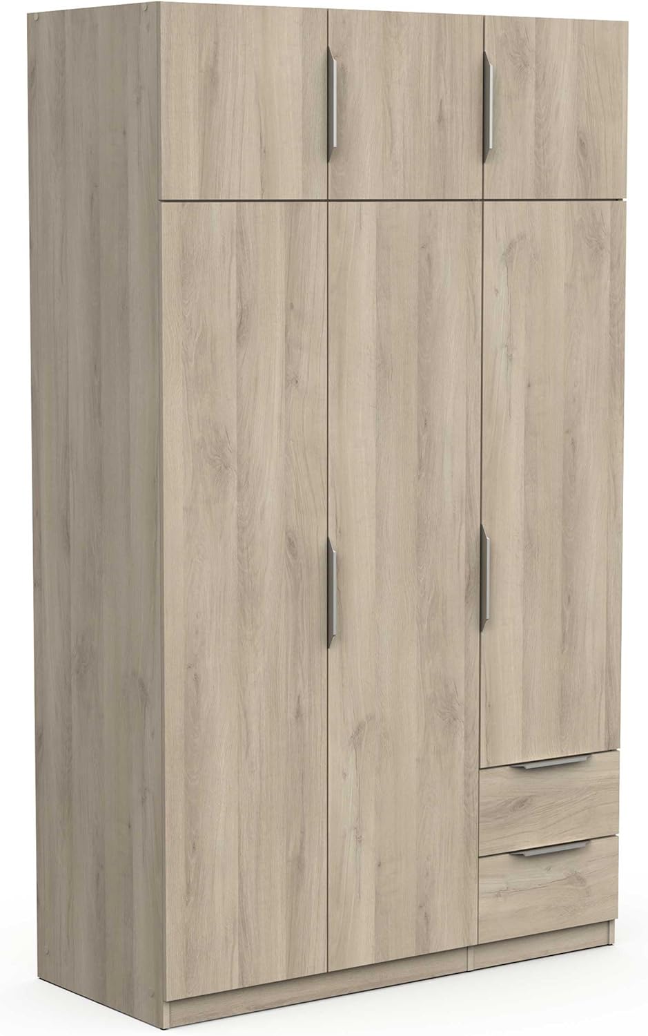 Armario Vestidor Moderno de 6 Puertas con Cajones y Estantes, Roble Kronberg, 119,4x51,1x203 cm, Gris